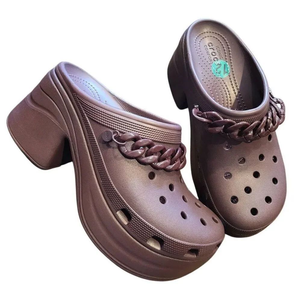 NEW Crocs Clogs Women's 12 Cherry Brown Siren Chain Platform Block Heel 90s